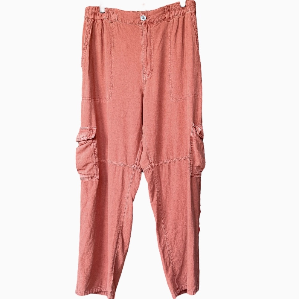 Anthropologie Pilcro Rust Linen Blend‎ High Rise Relaxed Leg Cargo Pant Sz 32